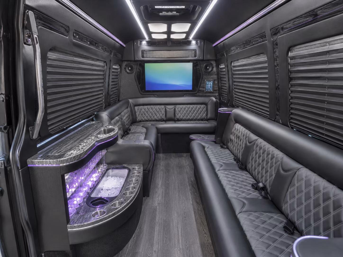 warwick 25 passenger party bus interior