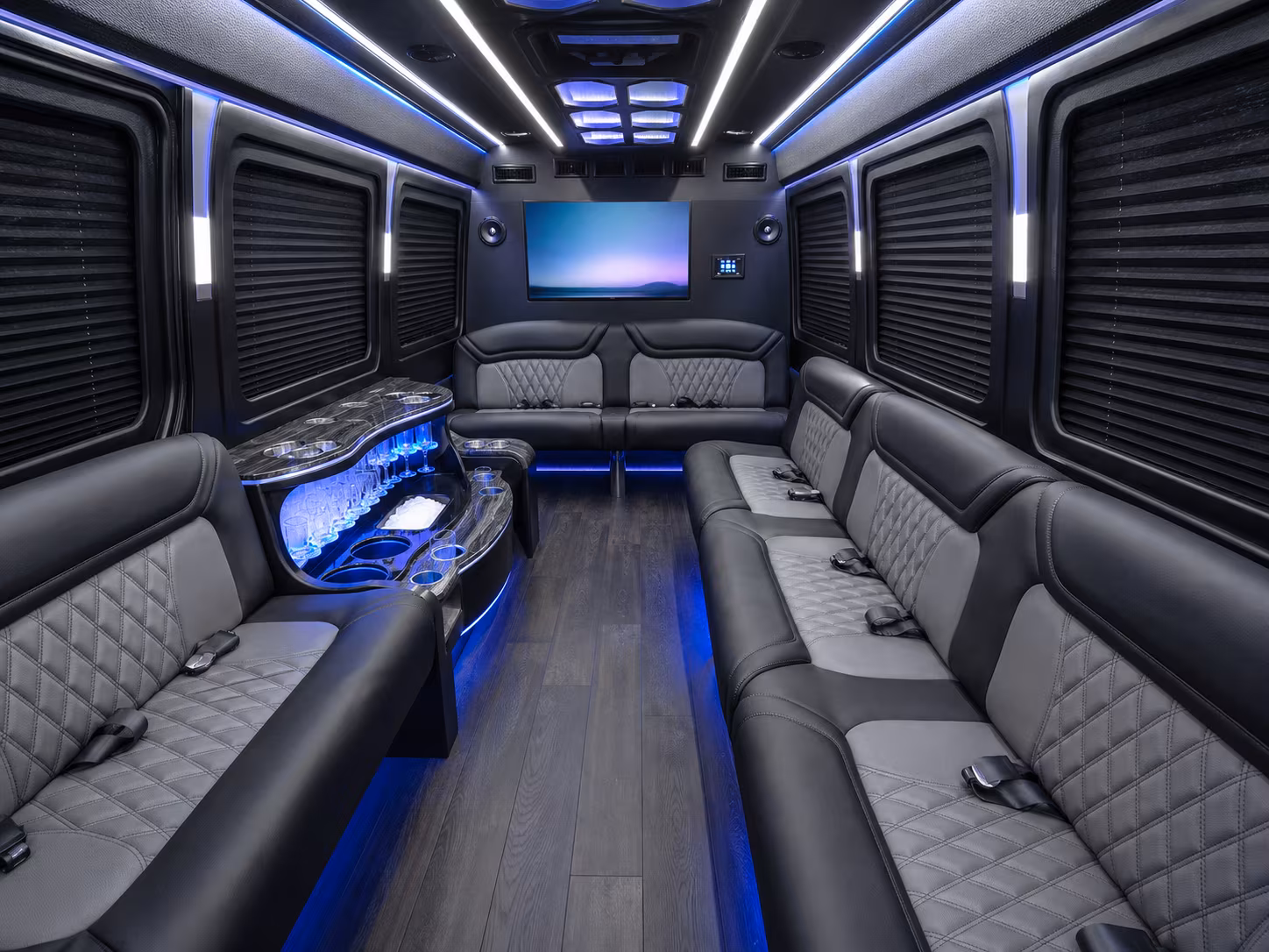 warwick 40 passenger party bus inside
